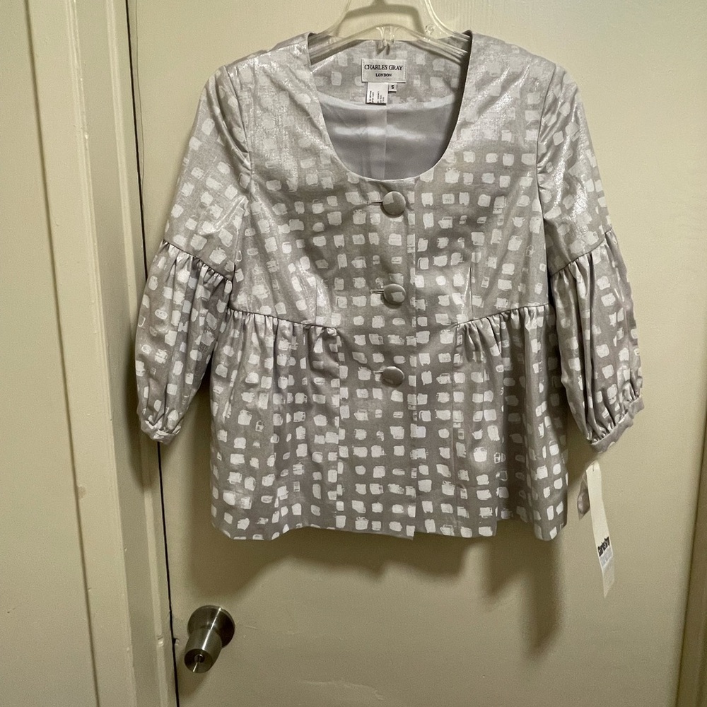 Charles Gray London Blouse Silver Textured Puff Sleeve Size Small NWT Nordstrom